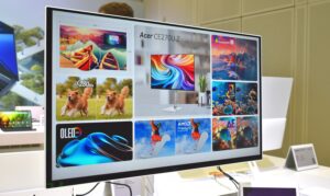 Widescreen monitor on a clean desk setup for remote work in 2026