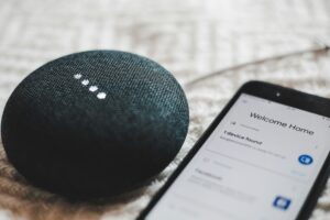 Google smart speaker on a home surface for voice control and music streaming in 2026