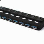 USB-C docking station with multiple ports and individual on/off switches for each connection